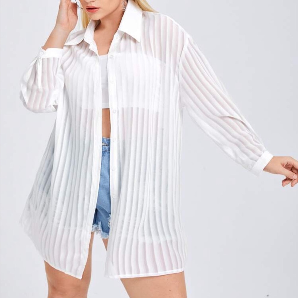 Sheer White Button-Up Blouse